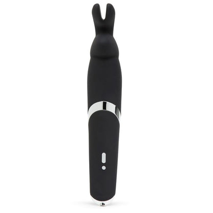 Black Happy Rabbit Wand Vibrator with ergonomic handle and flexible head, designed for sensual pleasure and body stimulation.