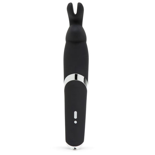 Black Happy Rabbit Wand Vibrator with ergonomic handle and flexible head, designed for sensual pleasure and body stimulation.