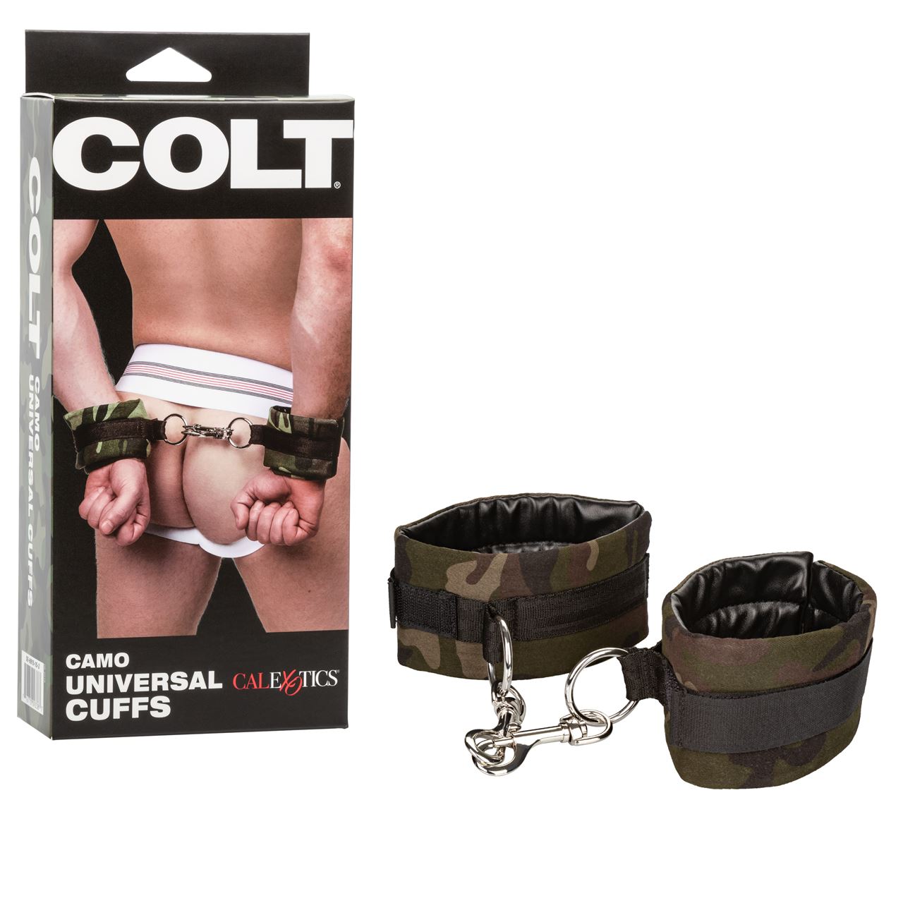 COLT Camo Universal Cuffs, military-style camouflage fabric, adjustable straps, designed for tactical or outdoor use.