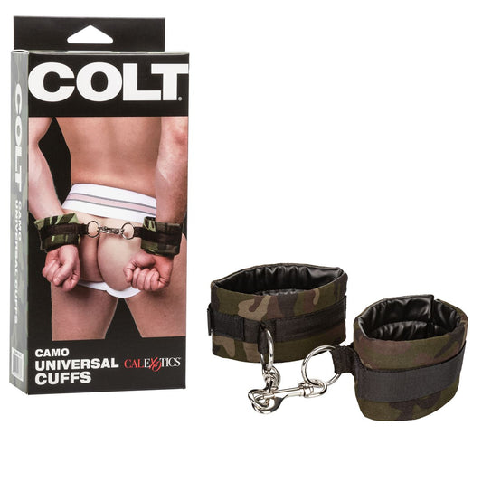 COLT Camo Universal Cuffs, military-style camouflage fabric, adjustable straps, designed for tactical or outdoor use.