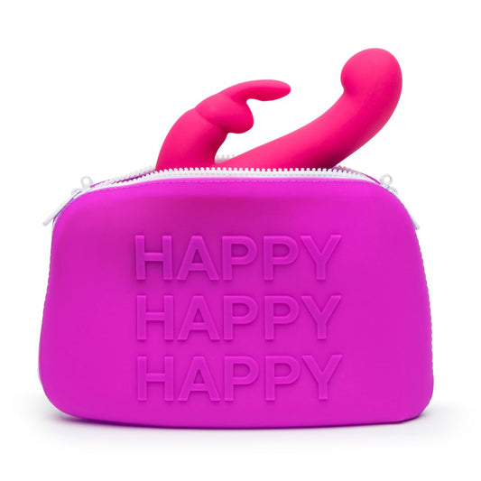 Large purple Happy Rabbit HAPPY Storage Zip Bag with a zipper closure, featuring a cheerful rabbit design on the front.
