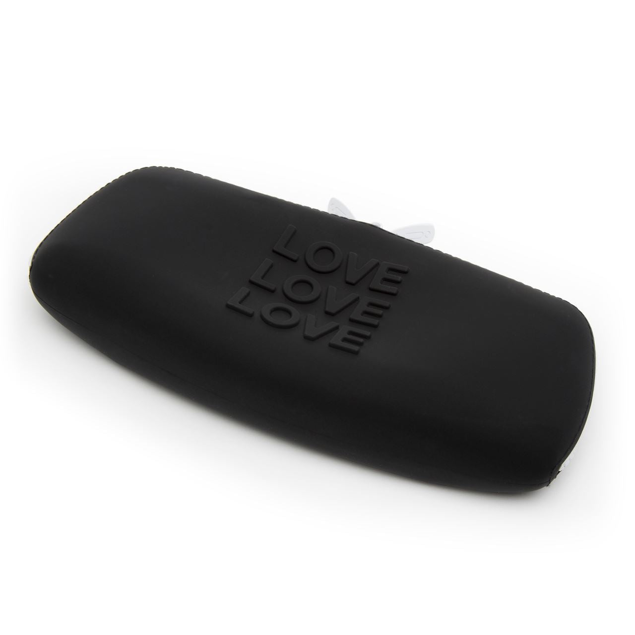 Medium black Happy Rabbit LOVE storage zip bag, showing the compact design with zip closure and printed love motif.