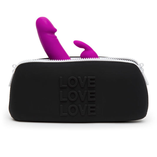 Medium black Happy Rabbit LOVE storage zip bag with zip closure, featuring printed Love design for organized storage.