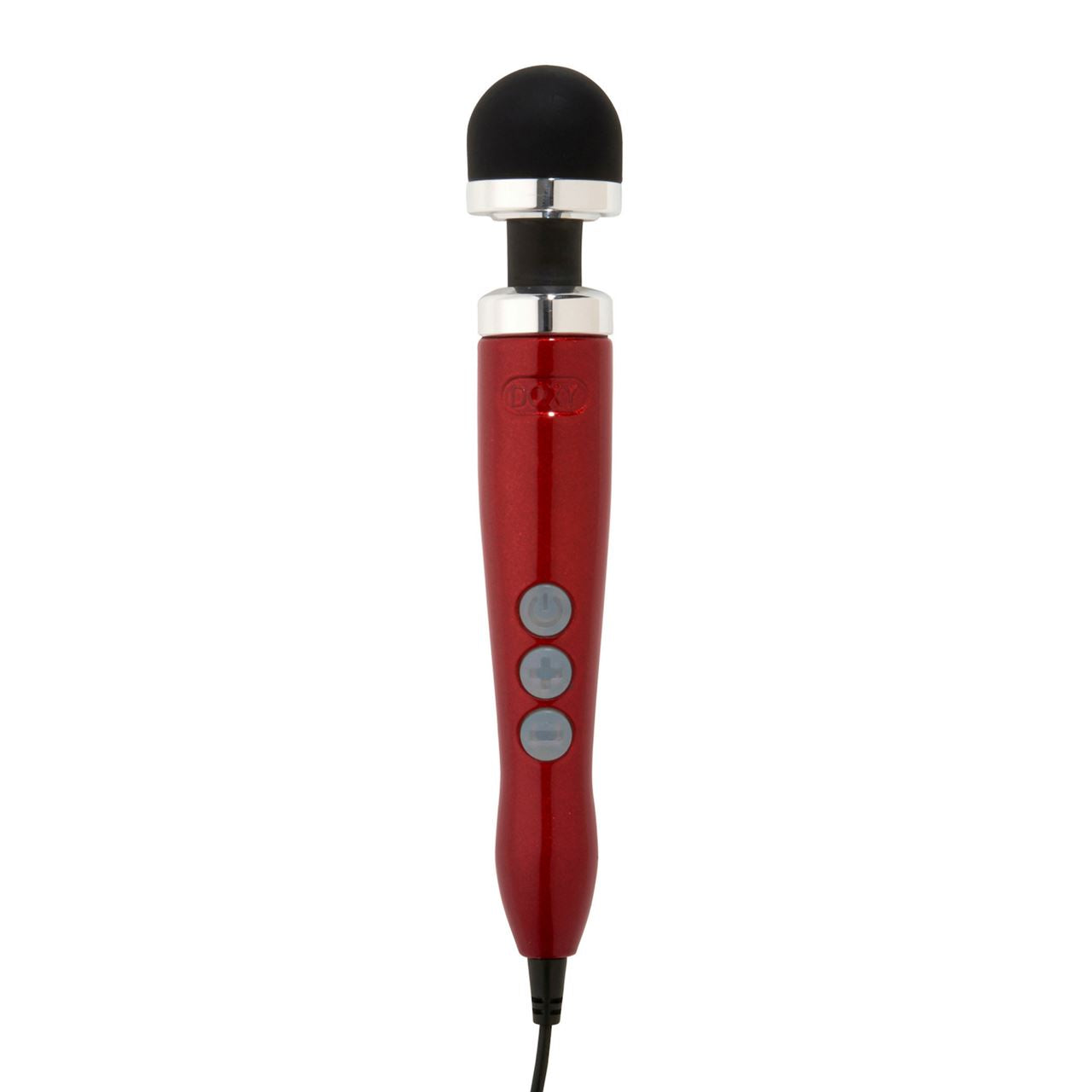 Doxy Die Cast 3 vibrator in Candy Red, featuring sleek metal design and compact shape, on a neutral background.