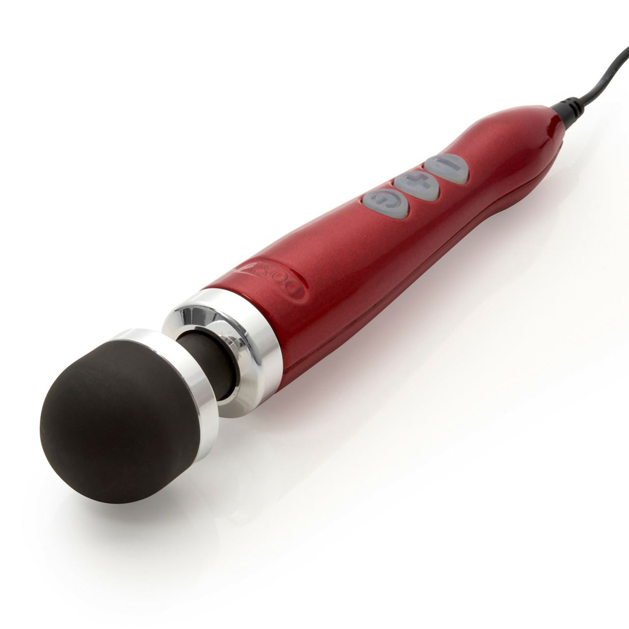 Doxy Die Cast 3 vibrator in candy red, featuring sleek design and textured surface, made by Doxy for intense pleasure.