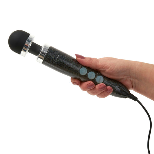 Doxy Die Cast 3 Disco Black vibrator with metallic black finish, compact design, and ergonomic shape for pleasure and stimulation.