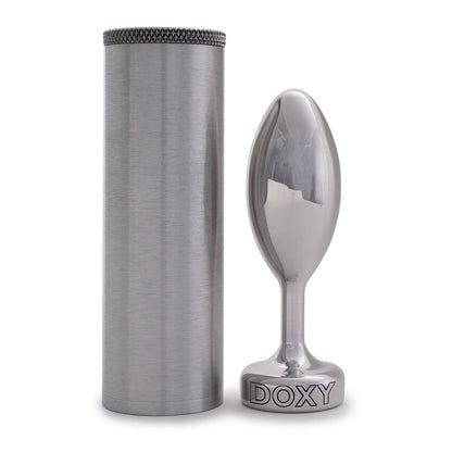 Doxy Smooth Butt Plug in black with tapered shape and flared base, made of smooth silicone for comfortable wear.
