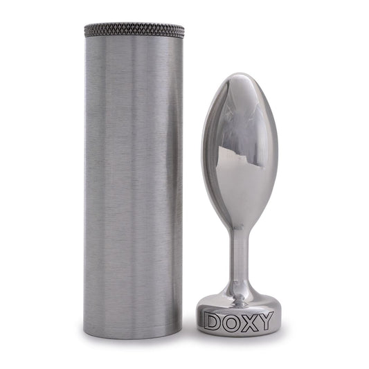 Doxy Smooth Butt Plug in black with tapered shape and flared base, made of smooth silicone for comfortable wear.