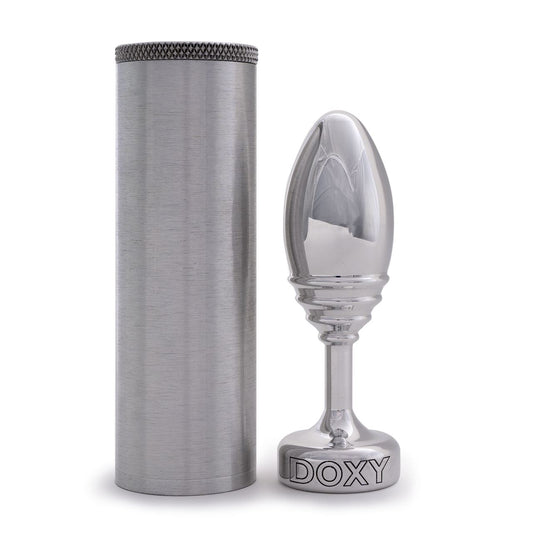 Doxy Ribbed Butt Plug in sleek black with textured, ribbed surface for enhanced stimulation and comfortable use.