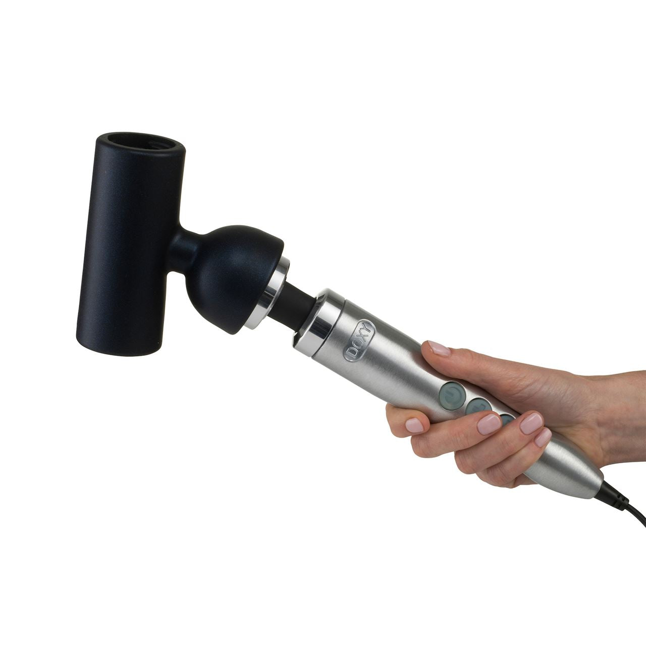 Doxy Masturbator Attachment in black, designed for enhanced pleasure, shown attached to the Doxy sex toy.