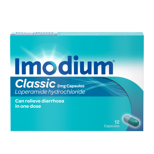 Imodium Classic 2mg capsules in blister pack, over-the-counter medication for diarrhea relief, branded by My Store.
