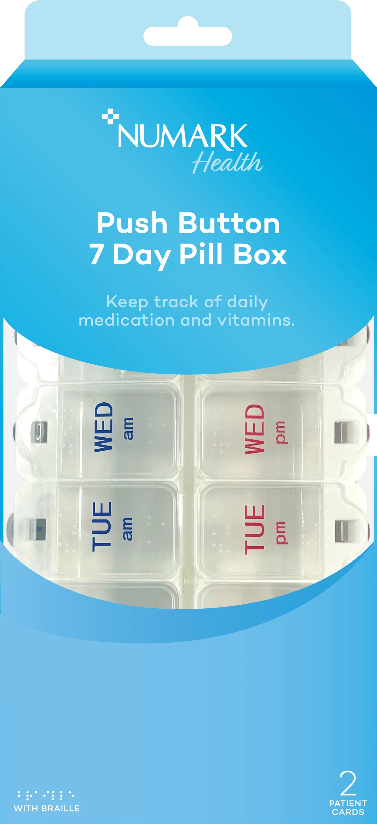 Numark Push Button 7 Day Pill Box With Braile