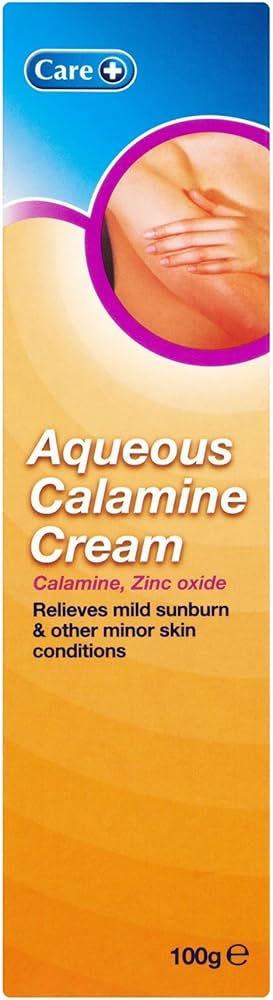 Care Aqueous Calamine Cream by My Store in a 100g tube, showing the creamy white texture and packaging.