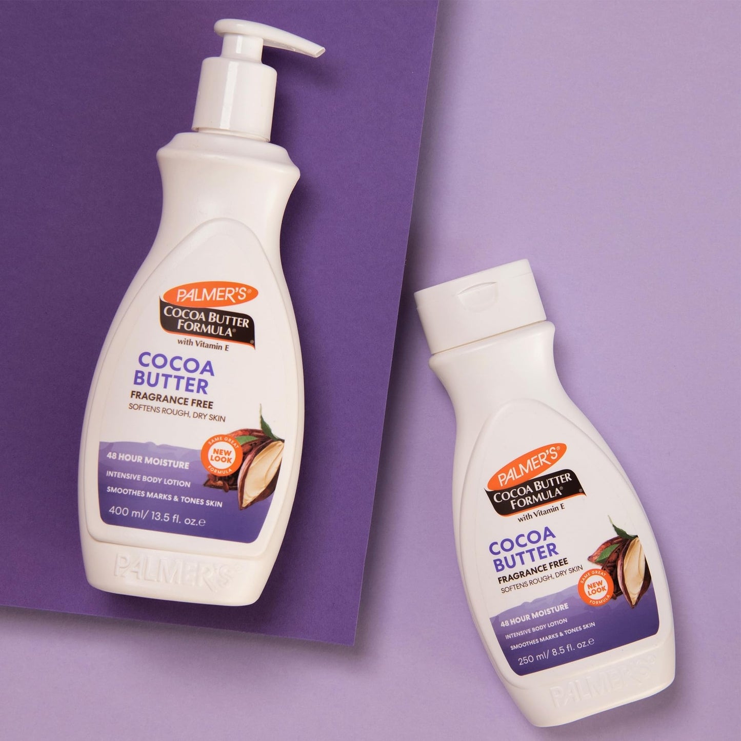 Cocoa Butter Lotion by Palmer's, fragrance-free, 400ml bottle, smooth moisturizing cream for dry skin.