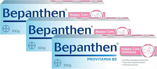 Bepanthen Nappy Care Ointment 100g jar with white lid, designed for diaper rash relief and skin protection.
