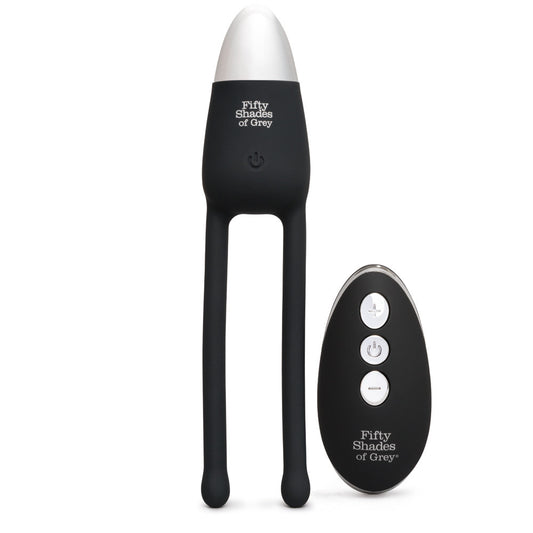 Fifty Shades of Grey Relentless Vibrations remote control couples vibe with sleek design and adjustable vibration settings.