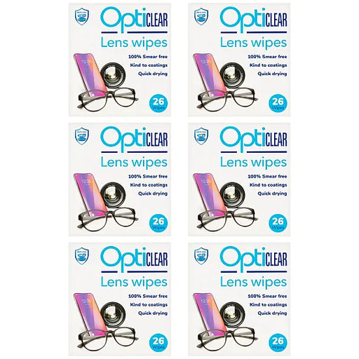 Opticlear Lens Wipes - Pack of 6, Total 156 Wipes