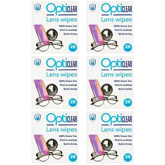 Opticlear Lens Wipes - Pack of 6, Total 156 Wipes