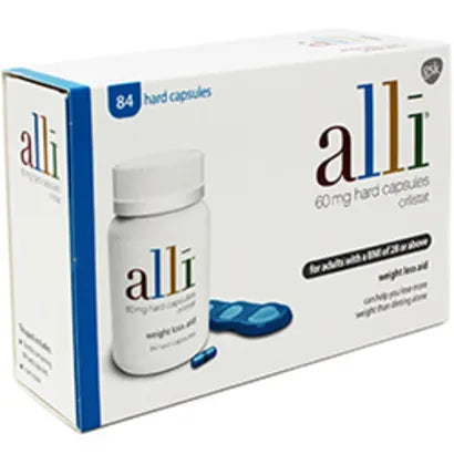 Alli Weight Loss Capsules 60mg bottle with 168 capsules, dietary supplement for weight management by Alli