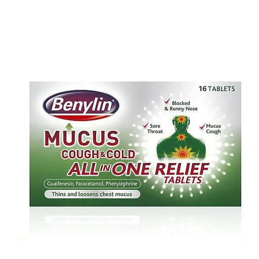 Benylin Mucus Cough & Cold All In One Relief – 16 Tablets