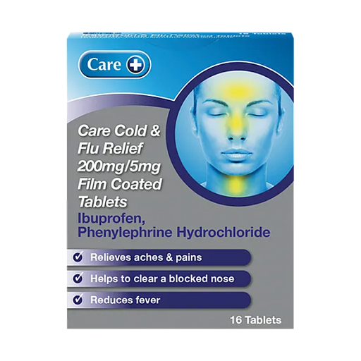 Care Cold & Flu Relief 200mg/5mg Film Coated 16 Tablets