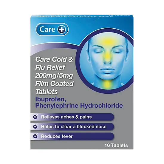 Care Cold & Flu Relief 200mg/5mg Film Coated 16 Tablets