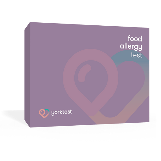 Yorktest Food Allergy Test kit box showing the packaging and product label for allergy testing at home.