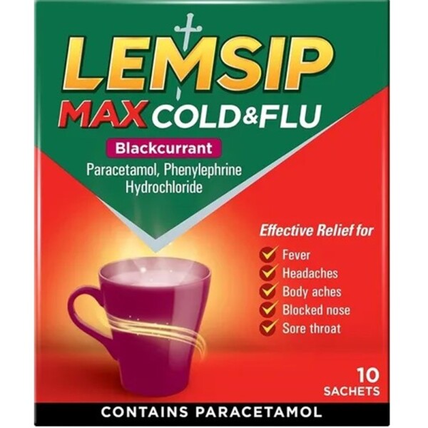 Lemsip Max Cold And Flu Blackcurrant Sachets - 10 Sachets