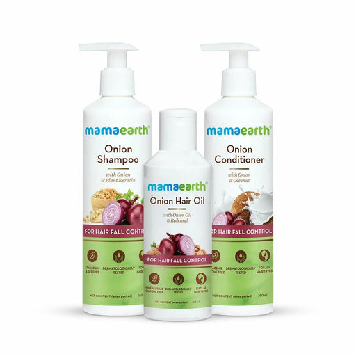 Mamaearth Anti Hair Fall Spa Range with Onion Hair Oil + Shampoo + Conditioner