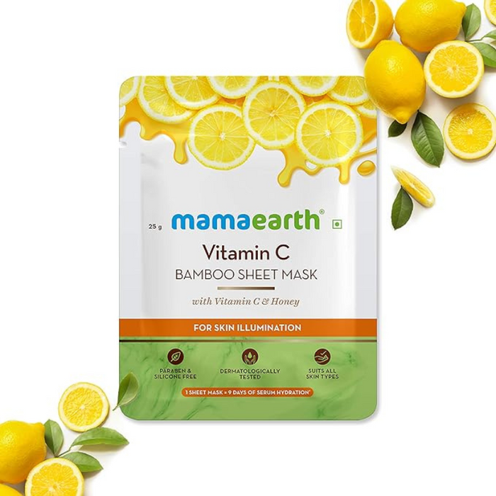 Mamaearth Vitamin C Bamboo Sheet Mask with Vitamin C & Honey for Skin Illumination - 25 g