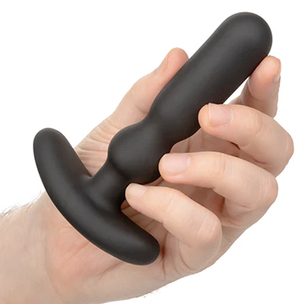 Handheld image showing the COLT Rechargeable Anal-T, a sleek, black adult toy designed for intimate pleasure.