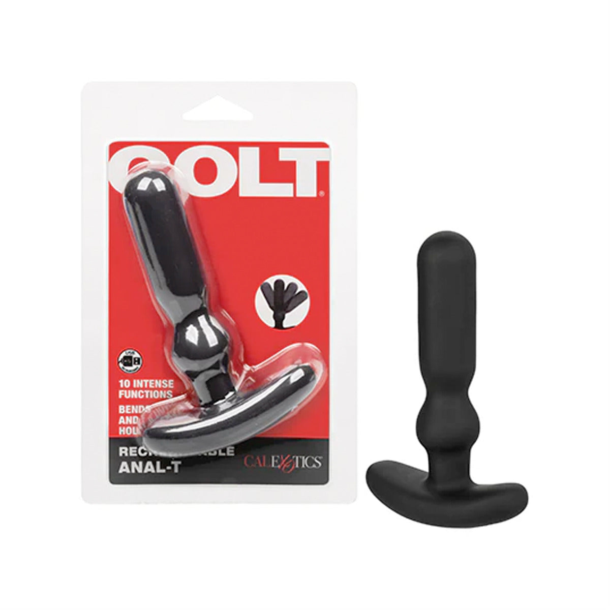 Front view of COLT Rechargeable Anal-T packaging showing the product inside, with branding and product details visible.