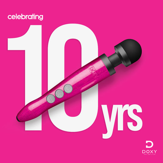 Doxy Die Cast 3 Rechargeable vibrator in hot pink, with a sleek diecast metal body and ergonomic design for intimate pleasure.