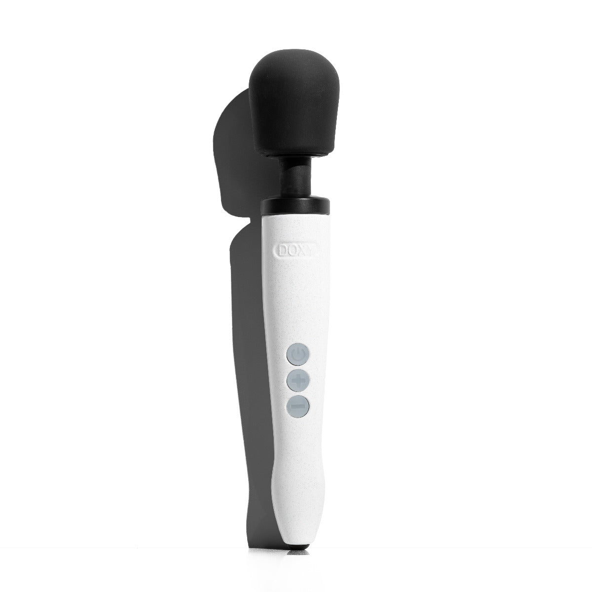 Doxy Die Cast Rechargeable vibrator in Stardust White with sleek, metallic design, showcasing its smooth surface and modern shape.