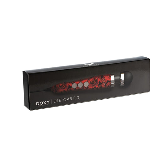 Doxy Die Cast 3 Roses box featuring three realistic, metallic rose sculptures in a decorative display.
