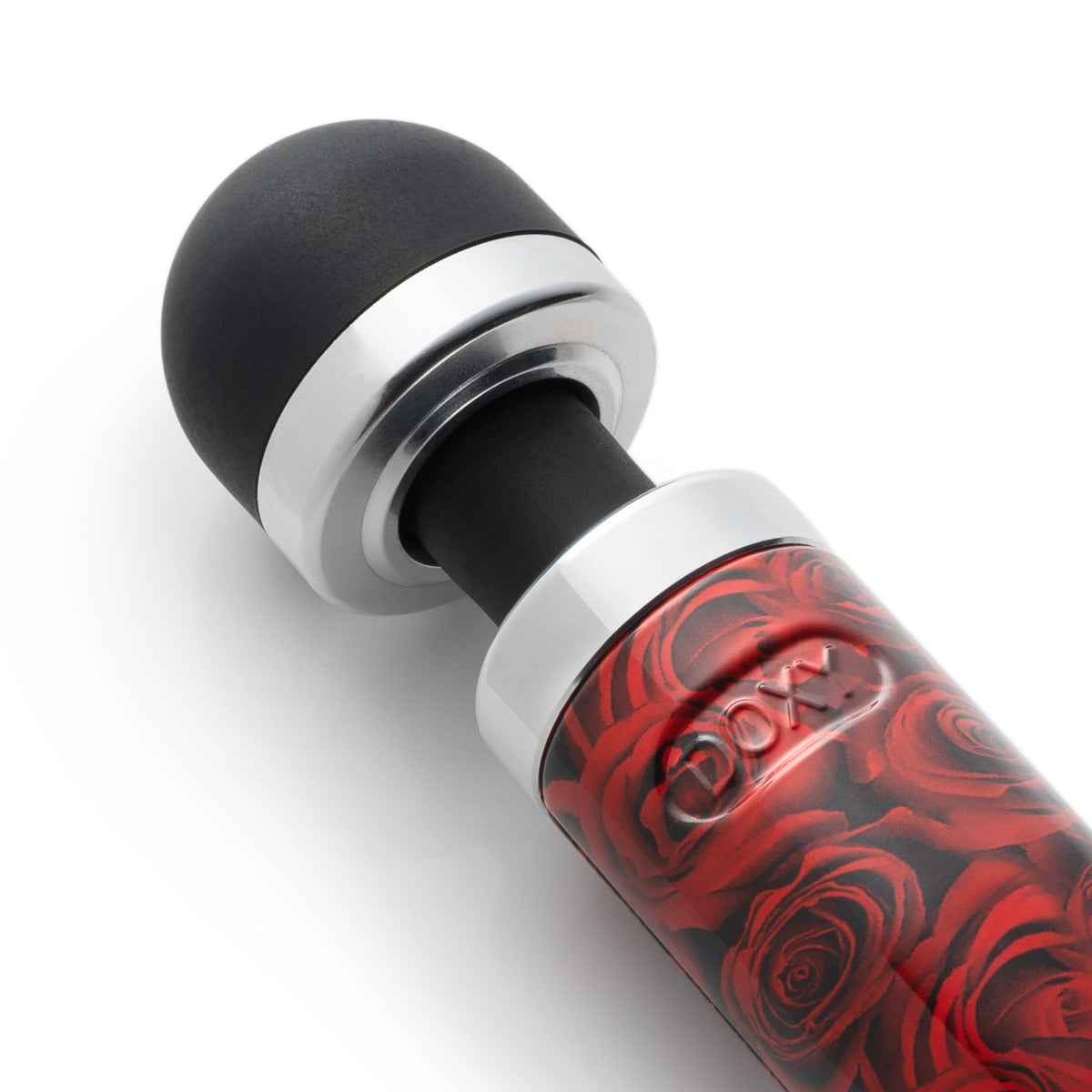 Doxy Die Cast 3 Rechargeable vibrator with rose-themed design, featuring a metallic finish and detailed head for sensual stimulation.