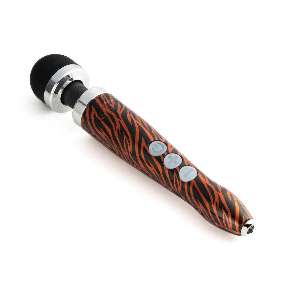 Doxy Die Cast 3 Rechargeable vibrator with tiger hydrographic design, featuring sleek metallic finish and ergonomic shape.