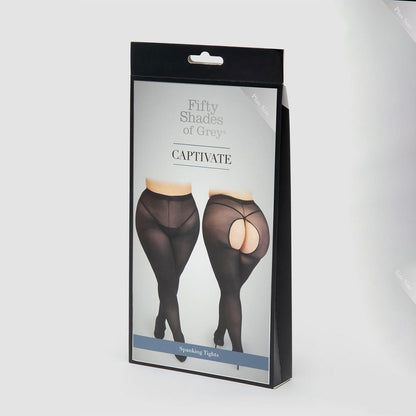 Fifty Shades of Grey Captivate Spanking Tights with curve-enhancing design, black sheer tights with subtle detailing.