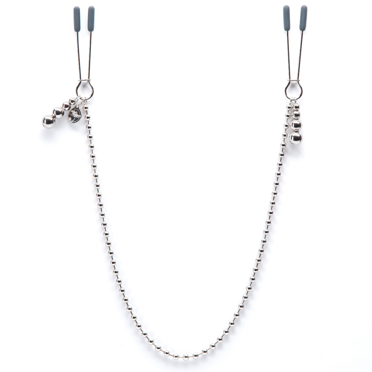 Fifty Shades of Grey beaded chain nipple clamps from Fifty Shades Darker At My Mercy collection, shown with beaded chain and clamp mechanism.