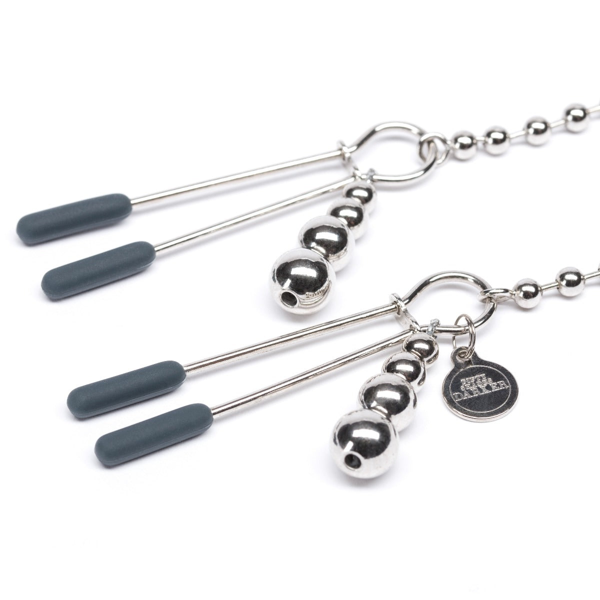 Fifty Shades of Grey Fifty Shades Darker beaded chain nipple clamps with adjustable locking mechanism and metal chain design.