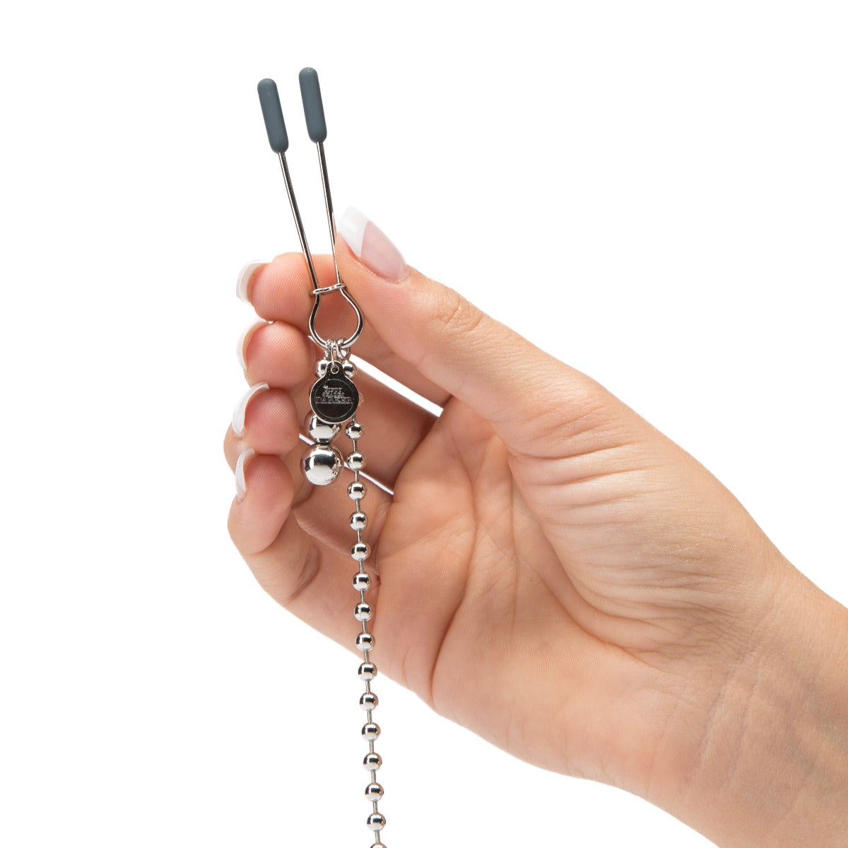 Fifty Shades of Grey Fifty Shades Darker beaded chain nipple clamps with adjustable metal clasps and beaded chain detail.