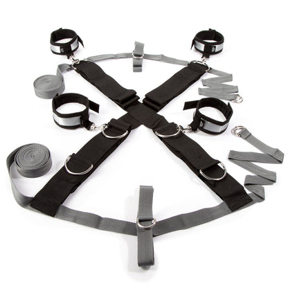 Silver Fifty Shades of Grey Keep Still Over-the-Bed Cross Restraint for bedroom bondage and restraint play.