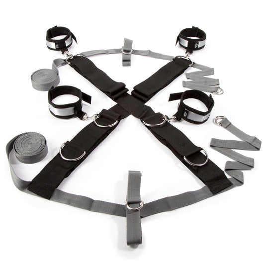 Silver Fifty Shades of Grey Keep Still Over-the-Bed Cross Restraint for bedroom bondage and restraint play.