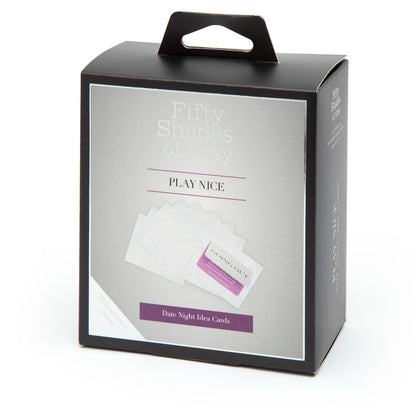 Fifty Shades of Grey Play Nice date night card game with romantic ideas and prompts on colorful cards for couples.