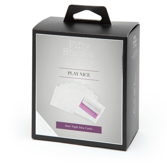 Fifty Shades of Grey Play Nice date night card game with romantic ideas and prompts on colorful cards for couples.