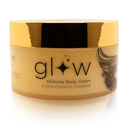 Orgie Glow Shimmer Body Cream 250ml jar with shimmering finish, smooth texture, and elegant packaging.