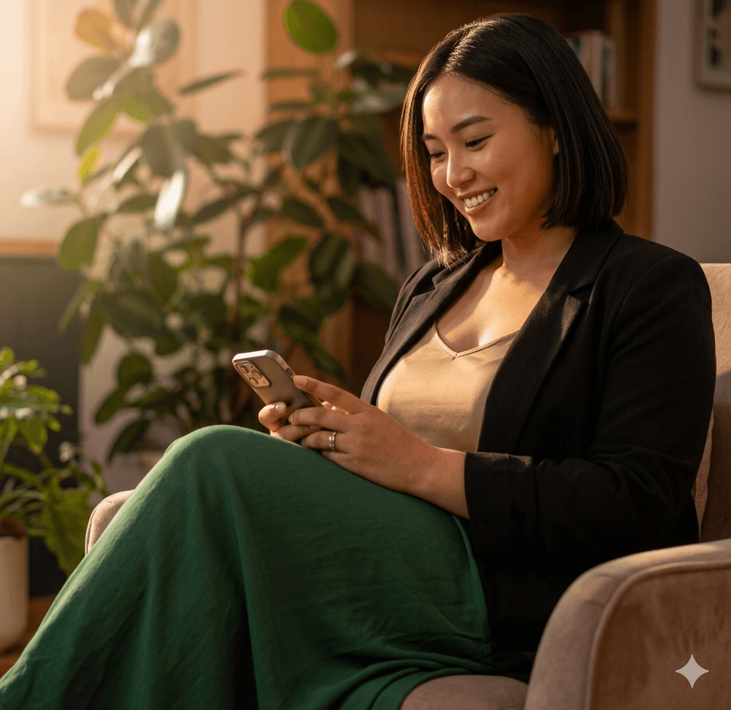 Woman using Cured Pharmacy online consultation for weight loss treatment