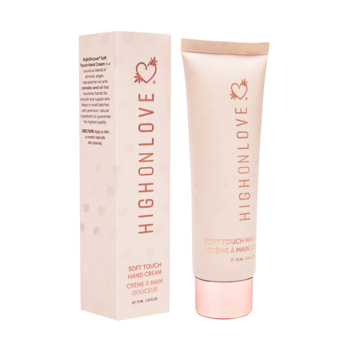 High On Love soft touch hand cream set featuring elegant packaging and creamy texture for smooth, nourished hands.