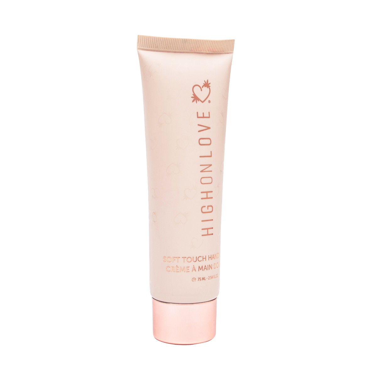High On Love soft touch hand cream tube showing smooth, creamy texture and elegant packaging for nourishing hand care.
