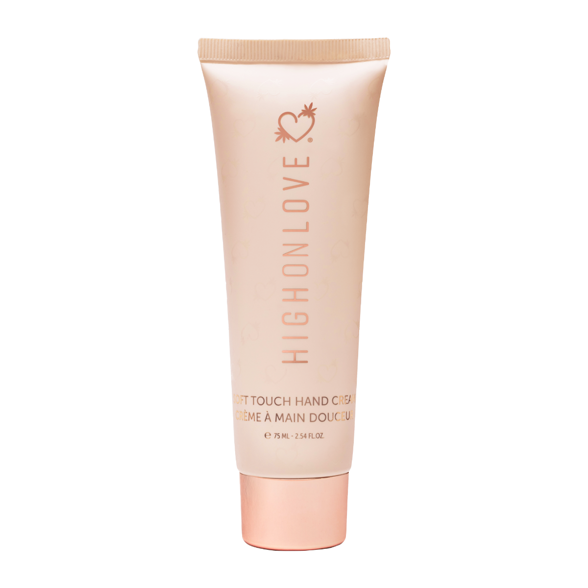 High On Love soft touch hand cream tube showing smooth, moisturizing formula in a sleek white tube with minimal branding.